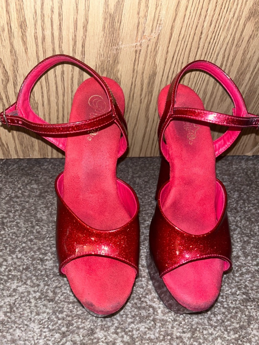 Adore-709GP Red Glitter 7in Sandals Pole Dance Stripper Heels Glitterati Sparkle - Picture 10 of 11